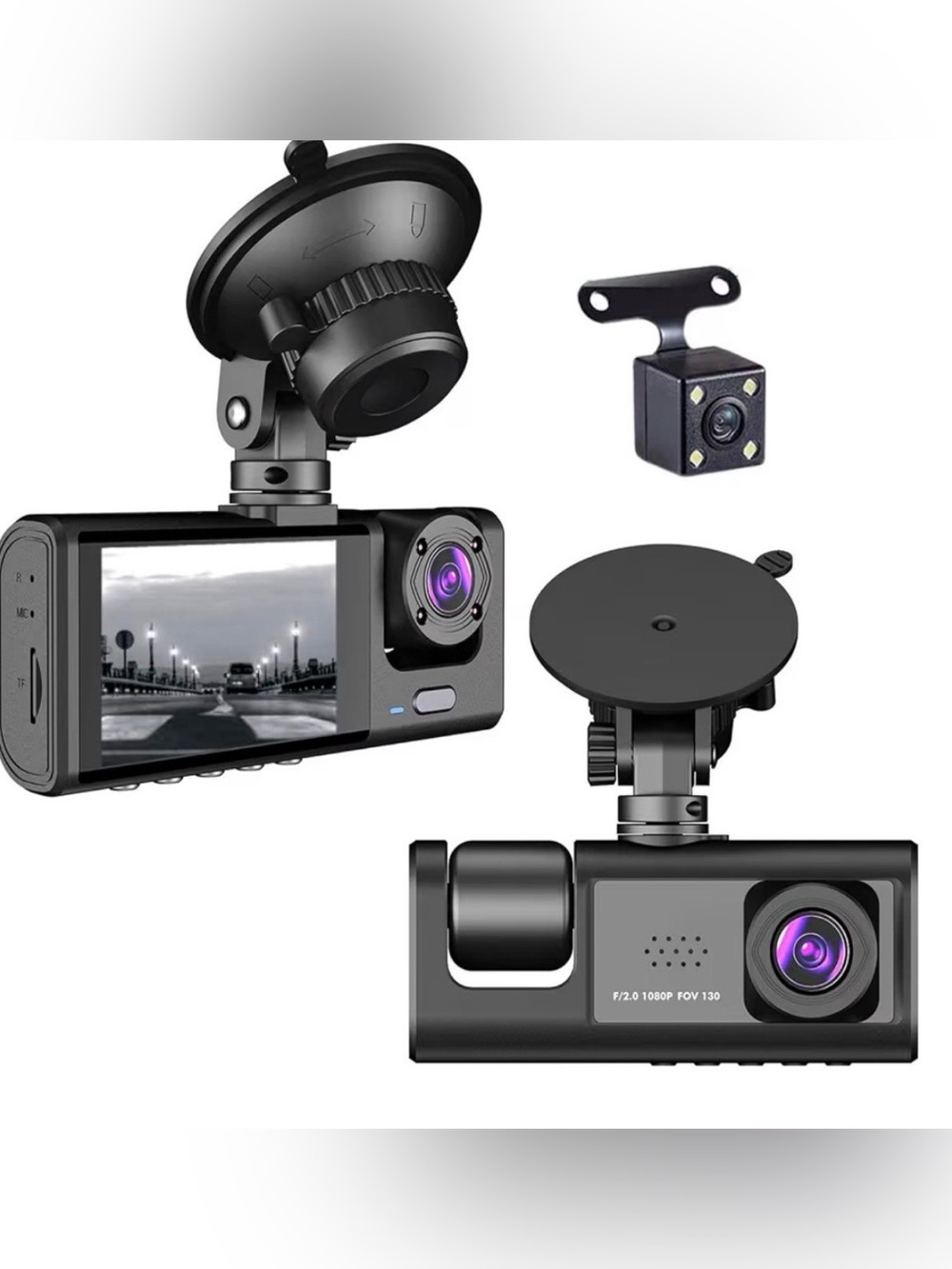 3-Lens 1080P Dash Camera for Car Front and Rear Inside